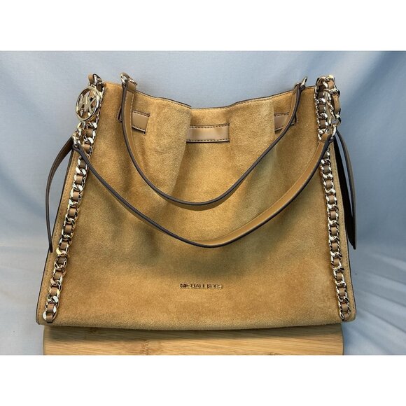 Michael Kors Handbags - Michael Kors Mina Large Suede Chain Shoulder Bag Color Deer